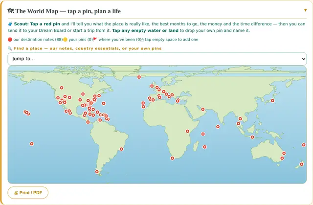 The World Map inside the planner